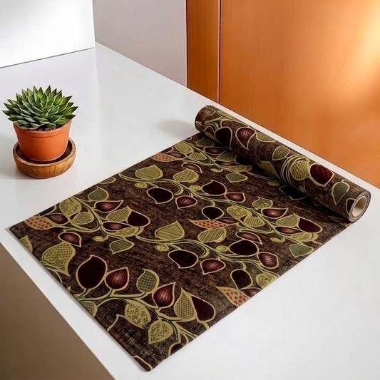 RYKA Shelf Mat | Leaf Printed Desk Mat | Placemat for Kitchen | PVC Non-Slip Drawer Sheets| Kitchen Cabinet Shelf Liner | 5 Meter (Brown)