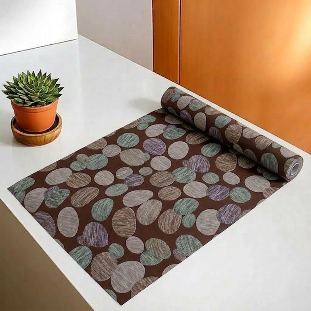 RYKA Shelf Mat | Moon Printed Desk Mat | Placemat for Kitchen | PVC Non-Slip Drawer Sheets| Kitchen Cabinet Shelf Liner | 5 Meter (Brown)