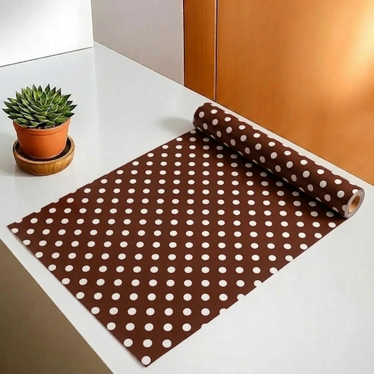 RYKA Shelf Mat | Polka Printed Desk Mat | Placemat for Kitchen | PVC Non-Slip Drawer Sheets| Kitchen Cabinet Shelf Liner | 5 Meter (Brown)