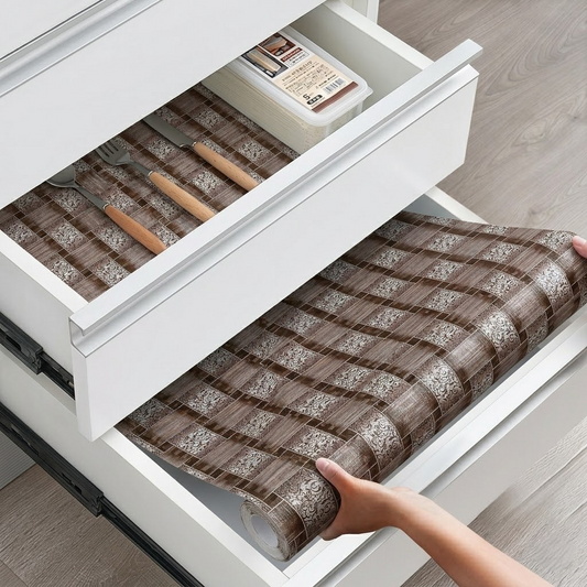 RYKA Shelf Mat | Printed Desk Mat | Placemat for Kitchen | PVC Non-Slip Drawer Sheets| Kitchen Cabinet Shelf Liner | 5 Meter (Brown)