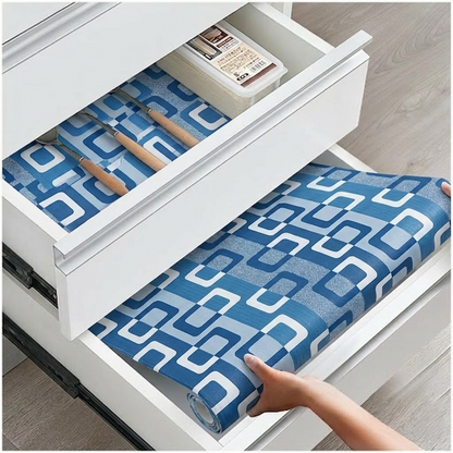 RYKA Shelf Mat | Check Printed Desk Mat | Placemat for Kitchen | PVC Non-Slip Drawer Sheets| Kitchen Cabinet Shelf Liner | 5 Meter (Blue)