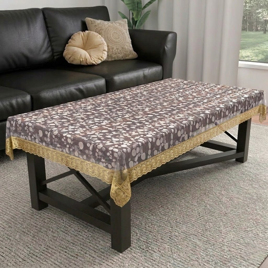 RYKA PVC Transparent Table Cover 4 Seater | Table Protector Sheet | Waterproof and Dustproof | Diamond Gold Lace Transparent Table Cloth | Rectangular Center Table Cover | 40X60 Inch (Pack Of 1)