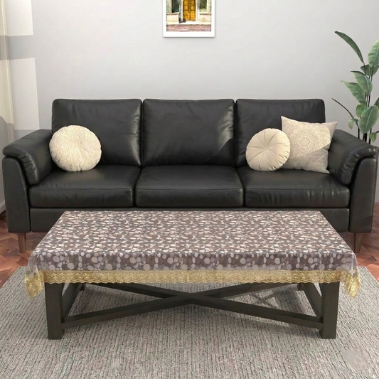 RYKA PVC Transparent Table Cover 4 Seater | Table Protector Sheet | Waterproof and Dustproof | Diamond Gold Lace Transparent Table Cloth | Rectangular Center Table Cover | 40X60 Inch (Pack Of 1)
