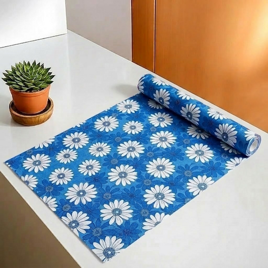 RYKA Shelf Mat | Floral Printed Desk Mat | Placemat for Kitchen | PVC Non-Slip Drawer Sheets| Kitchen Cabinet Shelf Liner | 5 Meter (Blue)