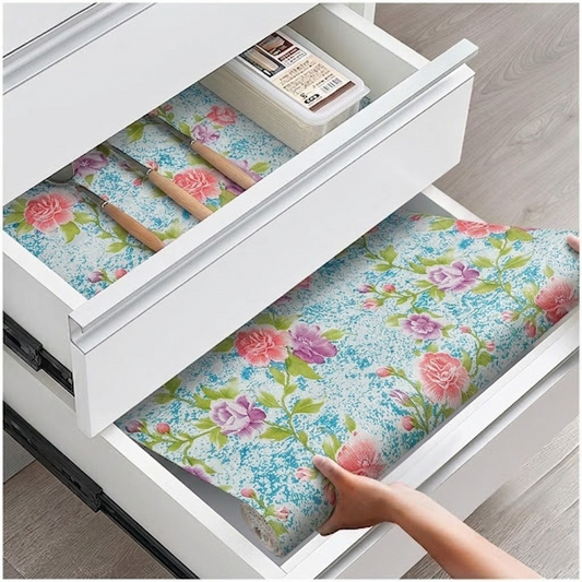 RYKA Shelf Mat | Rose Printed Desk Mat | Placemat for Kitchen | PVC Non-Slip Drawer Sheets| Kitchen Cabinet Shelf Liner | 5 Meter (Rose)