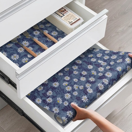 RYKA Shelf Mat | Floral Printed Desk Mat | Placemat for Kitchen | PVC Non-Slip Drawer Sheets| Kitchen Cabinet Shelf Liner | 5 Meter (Grey)