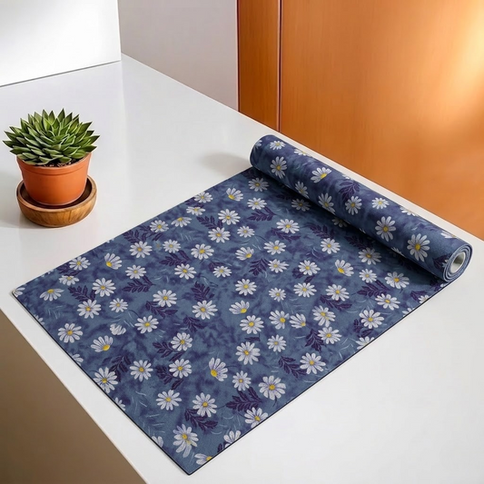 RYKA Shelf Mat | Floral Printed Desk Mat | Placemat for Kitchen | PVC Non-Slip Drawer Sheets| Kitchen Cabinet Shelf Liner | 5 Meter (Grey)