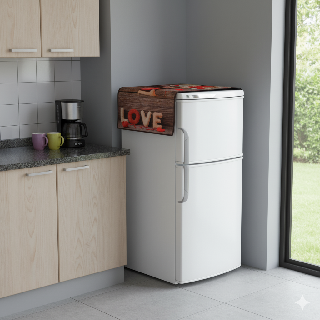 Ryka Premium PVC Fridge Top Cover | Waterproof & Dustproof Refrigerator Cover with 6 Utility Pockets | Stylish Printed Fridge Mat for Home Kitchen Décor