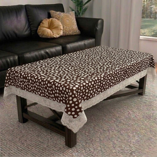 RYKA PVC Printed Table Cover 4 Seater | Table Protector Sheet | Waterproof and Dustproof | Brown Polka Printed Table Cover | Rectangular Center Table Cover | 40X60 Inch (Pack Of 1)