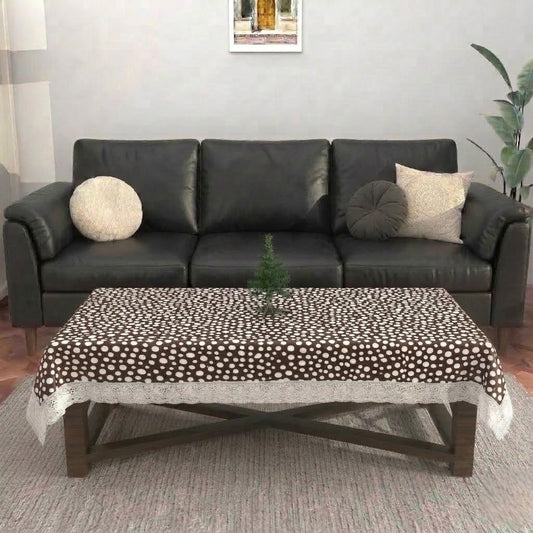 RYKA PVC Printed Table Cover 4 Seater | Table Protector Sheet | Waterproof and Dustproof | Brown Polka Printed Table Cover | Rectangular Center Table Cover | 40X60 Inch (Pack Of 1)