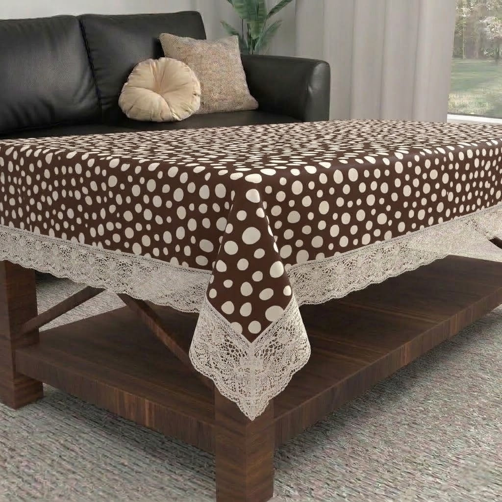 RYKA PVC Printed Table Cover 4 Seater | Table Protector Sheet | Waterproof and Dustproof | Brown Polka Printed Table Cover | Rectangular Center Table Cover | 40X60 Inch (Pack Of 1)