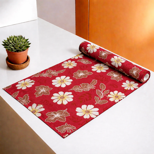 RYKA Shelf Mat | Red Printed Desk Mat | Placemat for Kitchen | PVC Non-Slip Drawer Sheets| Kitchen Cabinet Shelf Liner | 5 Meter (Red)