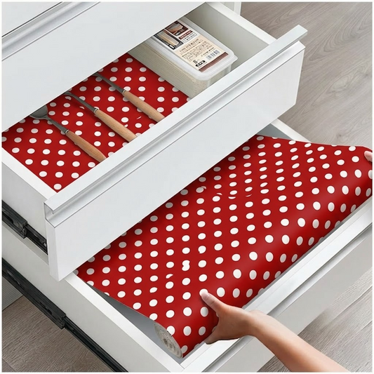 RYKA Shelf Mat | Polka Printed Desk Mat | Placemat for Kitchen | PVC Non-Slip Drawer Sheets| Kitchen Cabinet Shelf Liner | 5 Meter (Red)