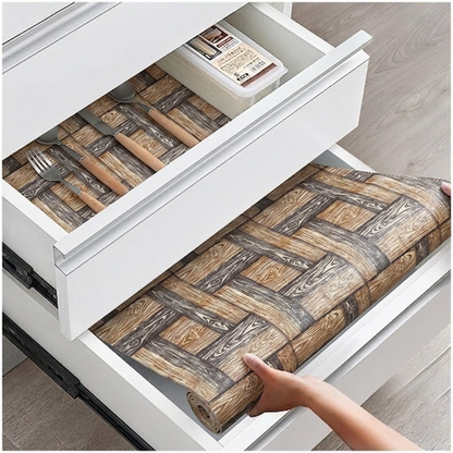 RYKA Shelf Mat | Wooden Printed Desk Mat | Placemat for Kitchen | PVC Non-Slip Drawer Sheets| Kitchen Cabinet Shelf Liner | 5 Meter (Wooden)