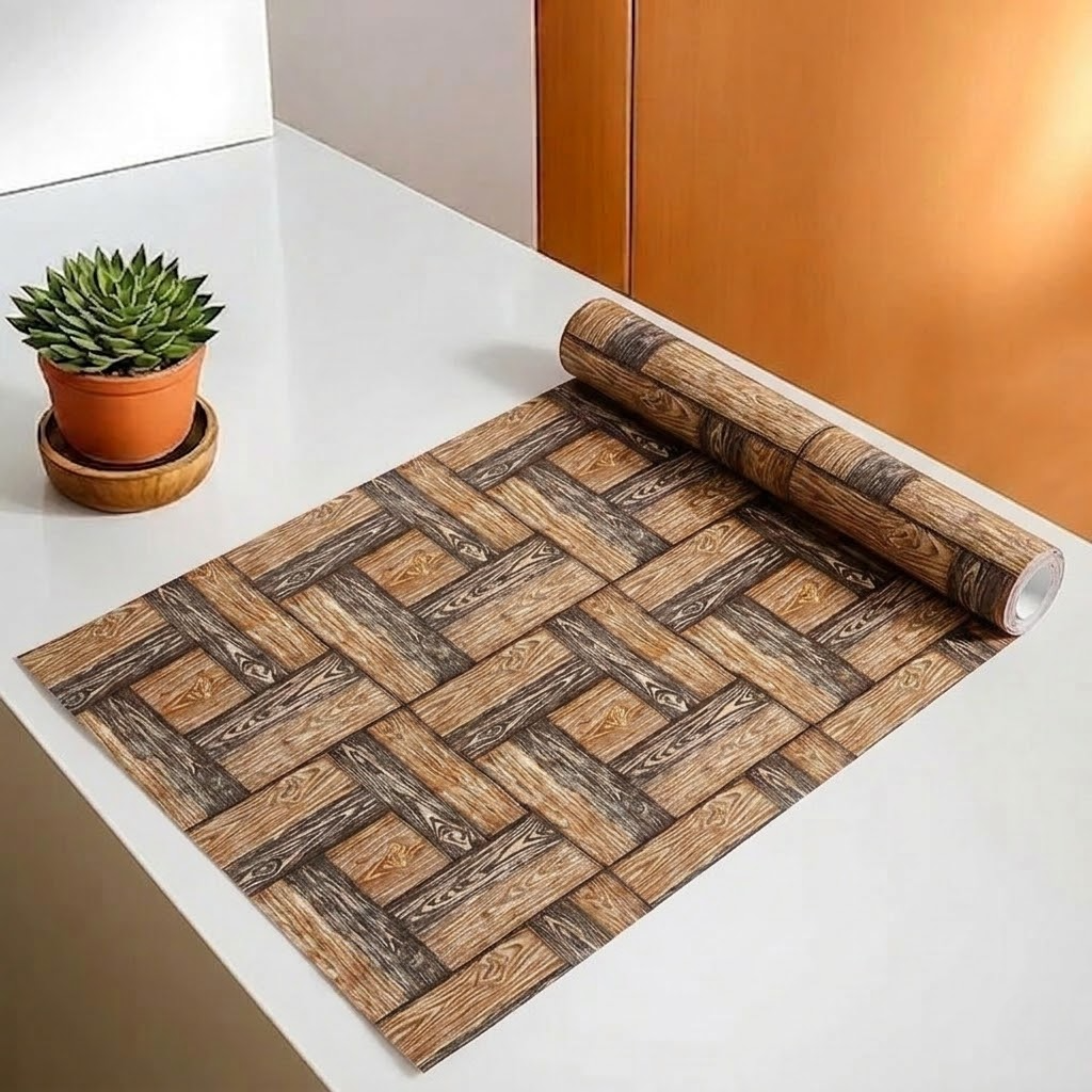 RYKA Shelf Mat | Wooden Printed Desk Mat | Placemat for Kitchen | PVC Non-Slip Drawer Sheets| Kitchen Cabinet Shelf Liner | 5 Meter (Wooden)