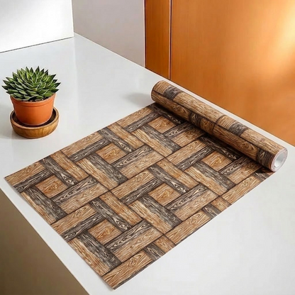RYKA Shelf Mat | Wooden Printed Desk Mat | Placemat for Kitchen | PVC Non-Slip Drawer Sheets| Kitchen Cabinet Shelf Liner | 5 Meter (Wooden)