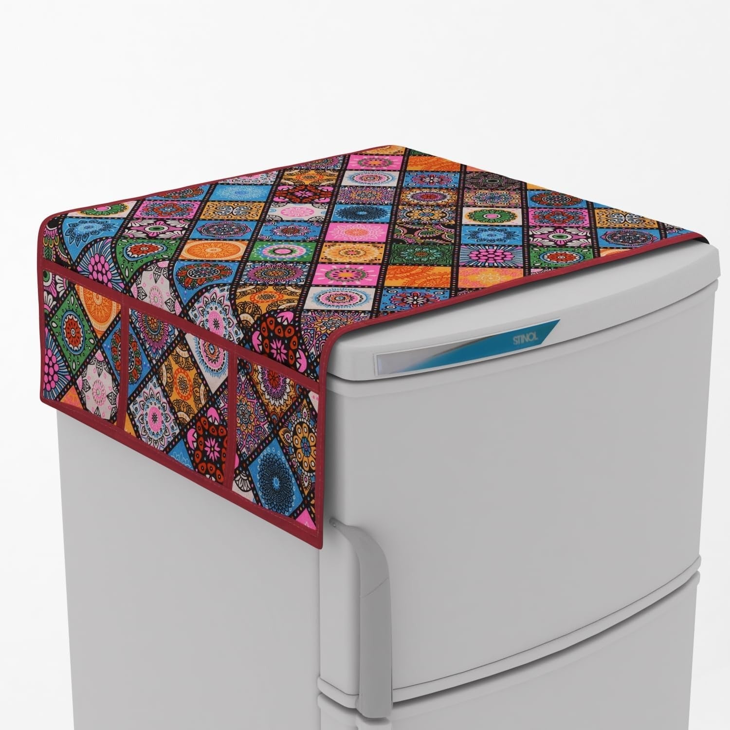 Ryka Premium PVC Fridge Top Cover | Waterproof & Dustproof Refrigerator Cover with 6 Utility Pockets | Stylish Printed Fridge Mat for Home Kitchen Décor