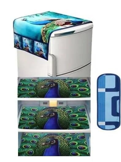 Ryka Premium PVC Fridge Top Cover | Waterproof & Dustproof Refrigerator Cover with 6 Utility Pockets | Stylish Printed Fridge Mat for Home Kitchen Décor