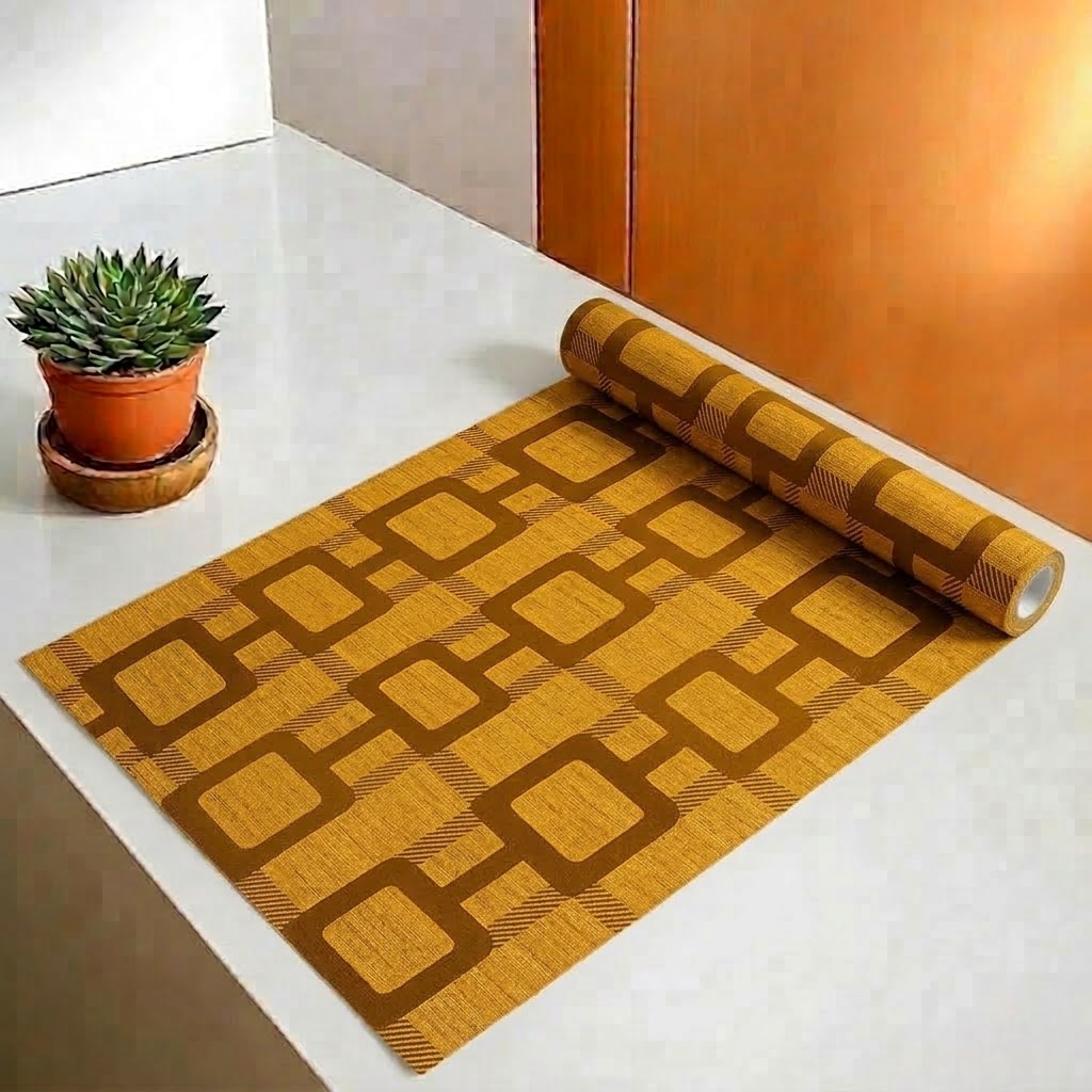 RYKA Shelf Mat | Biscuit Printed Desk Mat | Placemat for Kitchen | PVC Non-Slip Drawer Sheets| Kitchen Cabinet Shelf Liner | 5 Meter (Yellow)