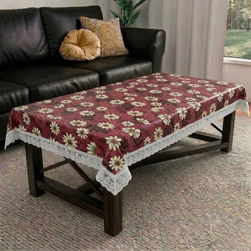 RYKA PVC Printed Table Cover 4 Seater | Table Protector Sheet | Waterproof and Dustproof | Floral Printed Table Cover | Rectangular Center Table Cover | 40X60 Inch (Pack Of 1)