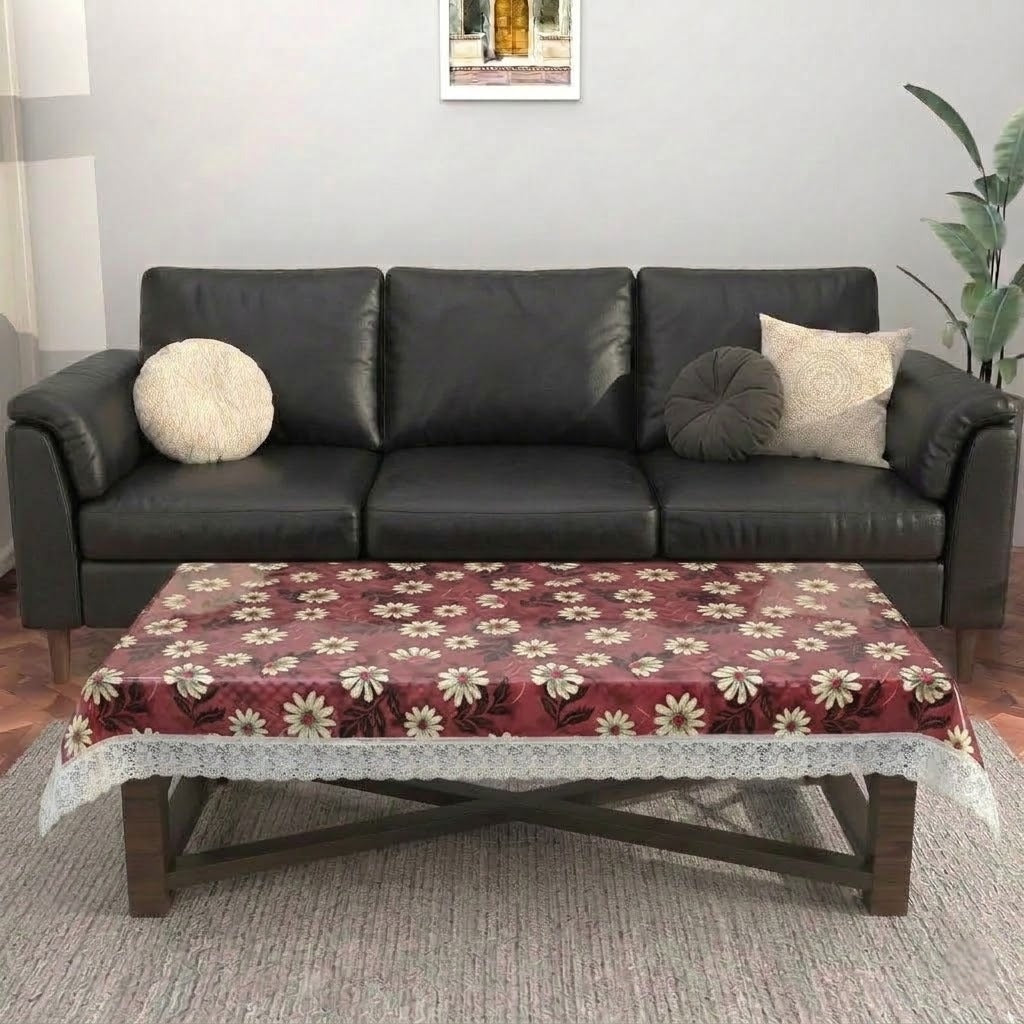 RYKA PVC Printed Table Cover 4 Seater | Table Protector Sheet | Waterproof and Dustproof | Floral Printed Table Cover | Rectangular Center Table Cover | 40X60 Inch (Pack Of 1)