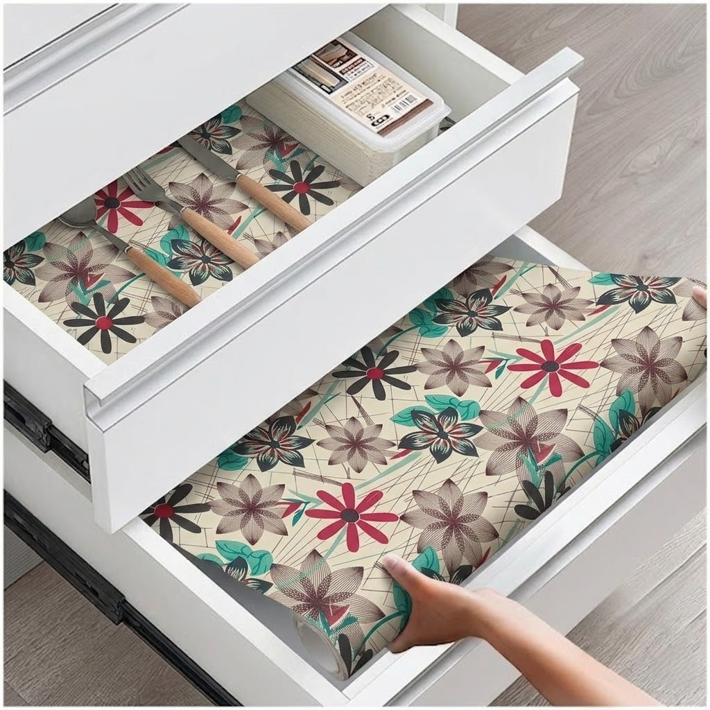 RYKA Shelf Mat | Star Printed Desk Mat | Placemat for Kitchen | PVC Non-Slip Drawer Sheets| Kitchen Cabinet Shelf Liner | 5 Meter (Yellow)