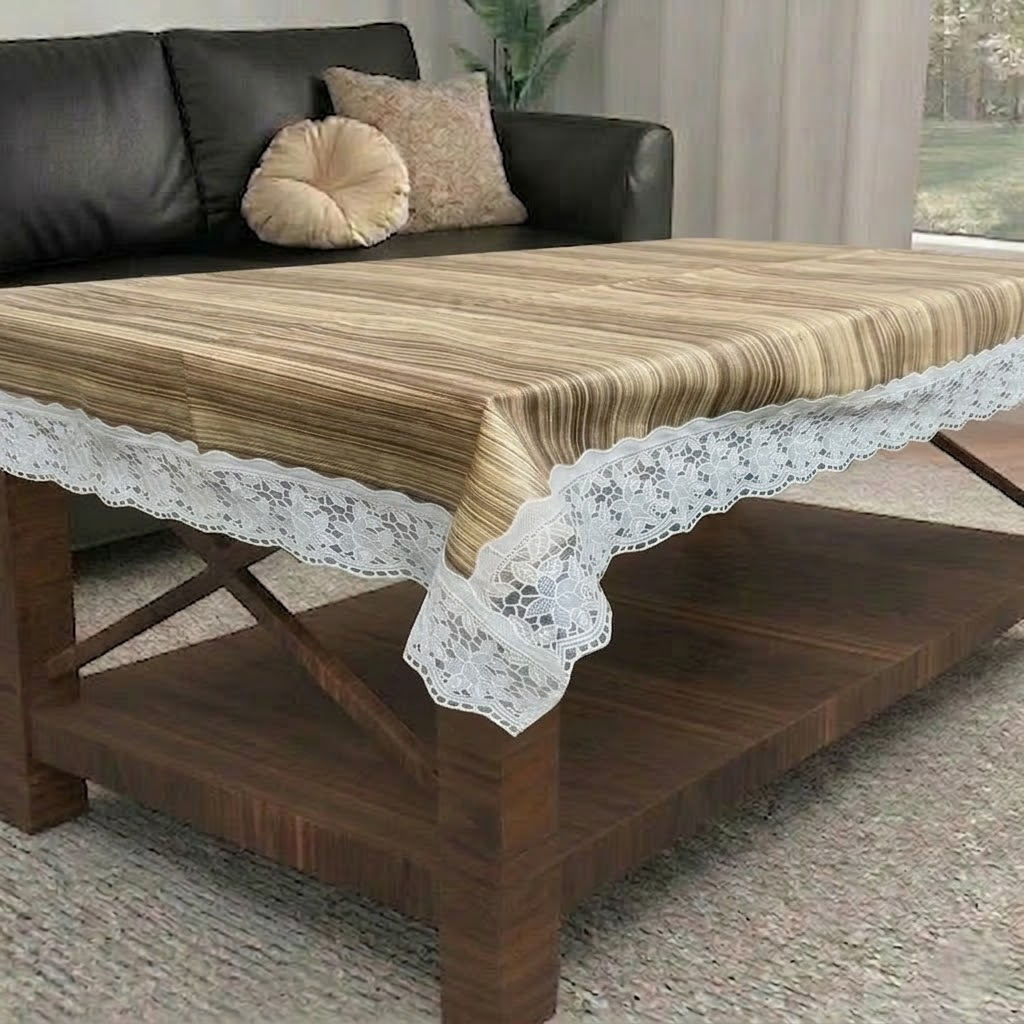 RYKA PVC Printed Table Cover 4 Seater | Table Protector Sheet | Waterproof and Dustproof | Wooden Printed Table Cover | Rectangular Center Table Cover | 40X60 Inch (Pack Of 1)