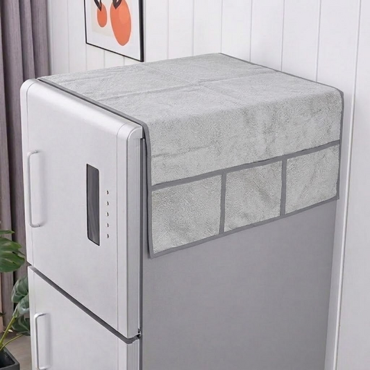 RYKA Refrigerator Top Cover with Side Pockets |  Printed Top Cover | Dustproof & Waterproof Fridge Cover | Cloth Fabric | Easy Wash | Silver (Pack of 1)