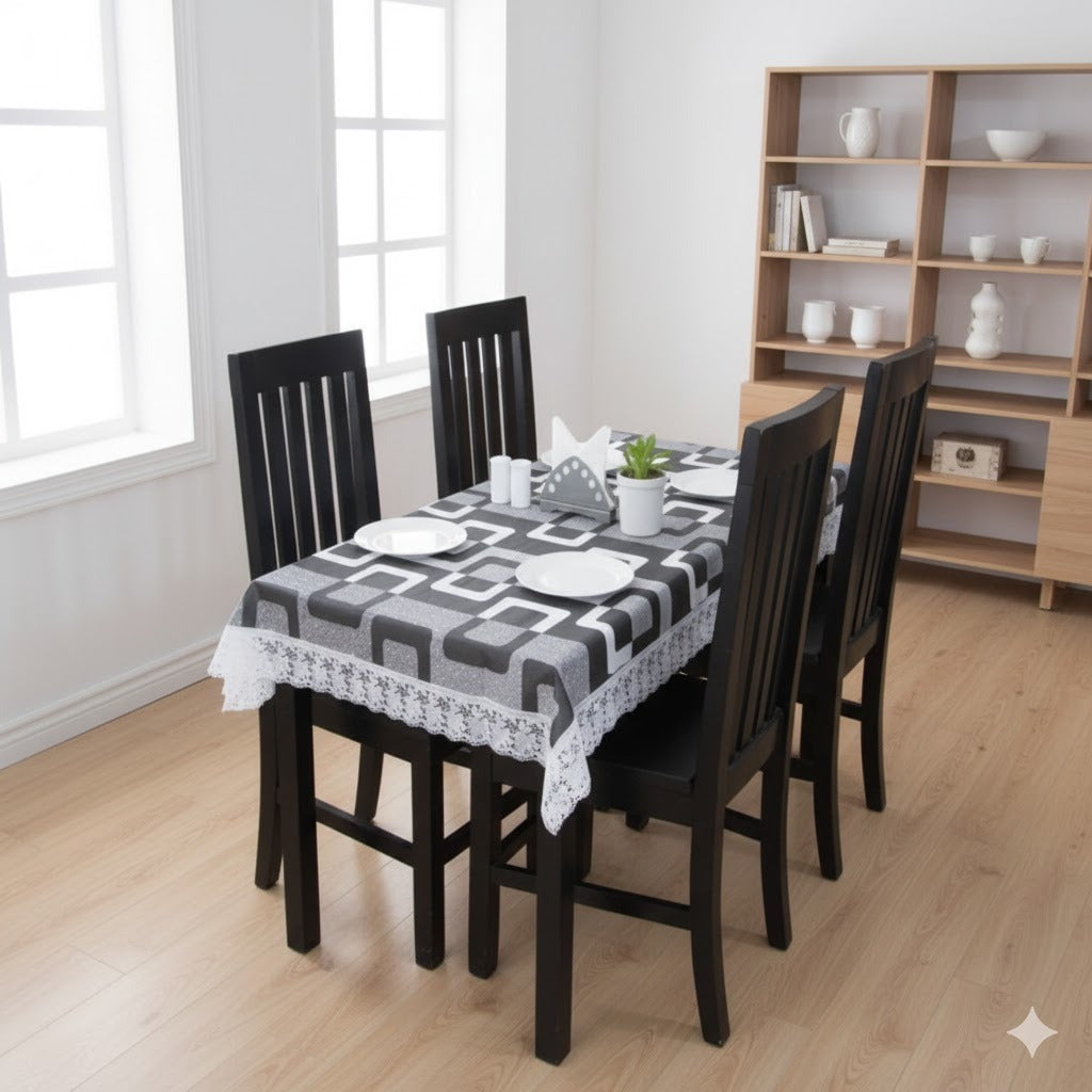 Ryka Brown Flower Print Center Table Cloth,Waterproof PVC 4 Seater Center Table Cover for Center table Cover,High Thickness, Waterproof & Anti Slip Center Table Cover with White Lace (Size 40x60, Rectangular, Pack of 1)