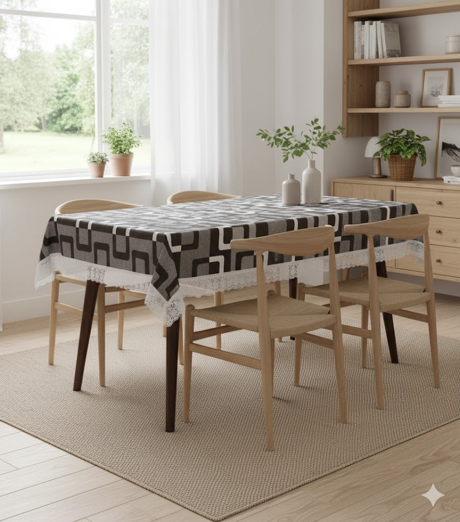 Ryka Brown Flower Print Center Table Cloth,Waterproof PVC 4 Seater Center Table Cover for Center table Cover,High Thickness, Waterproof & Anti Slip Center Table Cover with White Lace (Size 40x60, Rectangular, Pack of 1)