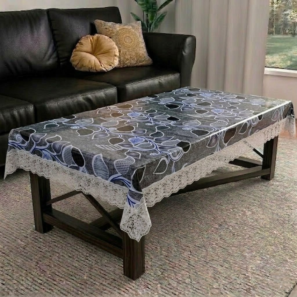 RYKA PVC Printed Table Cover 4 Seater | Table Protector Sheet | Waterproof and Dustproof | Leaf Printed Table Cover | Rectangular Center Table Cover | 40X60 Inch (Pack Of 1)