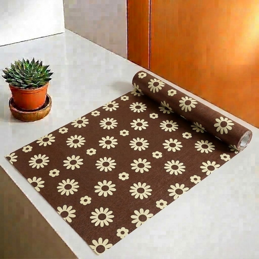 RYKA Shelf Mat | Floral Printed Desk Mat | Placemat for Kitchen | PVC Non-Slip Drawer Sheets| Kitchen Cabinet Shelf Liner | 5 Meter (Brown)