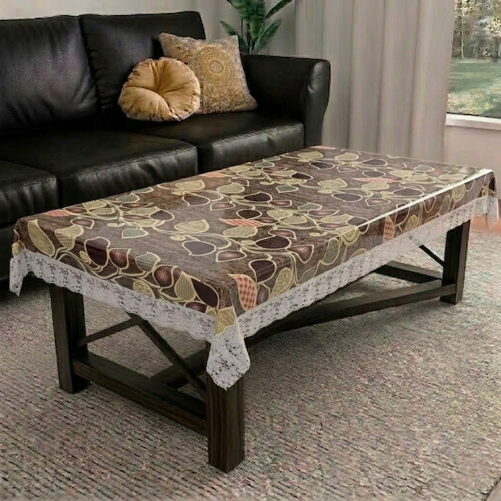 RYKA PVC Printed Table Cover 4 Seater | Table Protector Sheet | Waterproof and Dustproof | Leaf Printed Table Cover | Rectangular Center Table Cover | 40X60 Inch (Pack Of 1)