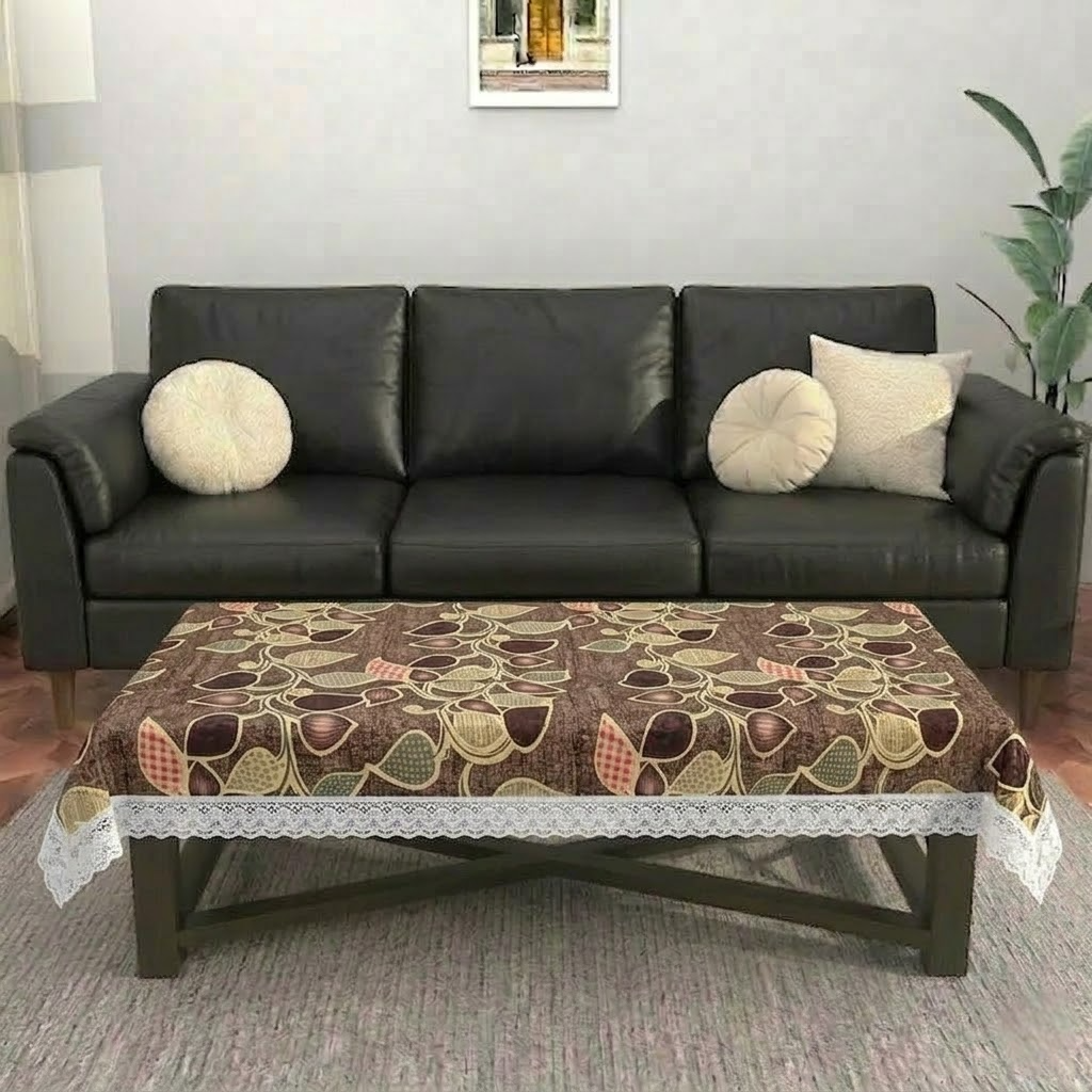 RYKA PVC Printed Table Cover 4 Seater | Table Protector Sheet | Waterproof and Dustproof | Leaf Printed Table Cover | Rectangular Center Table Cover | 40X60 Inch (Pack Of 1)