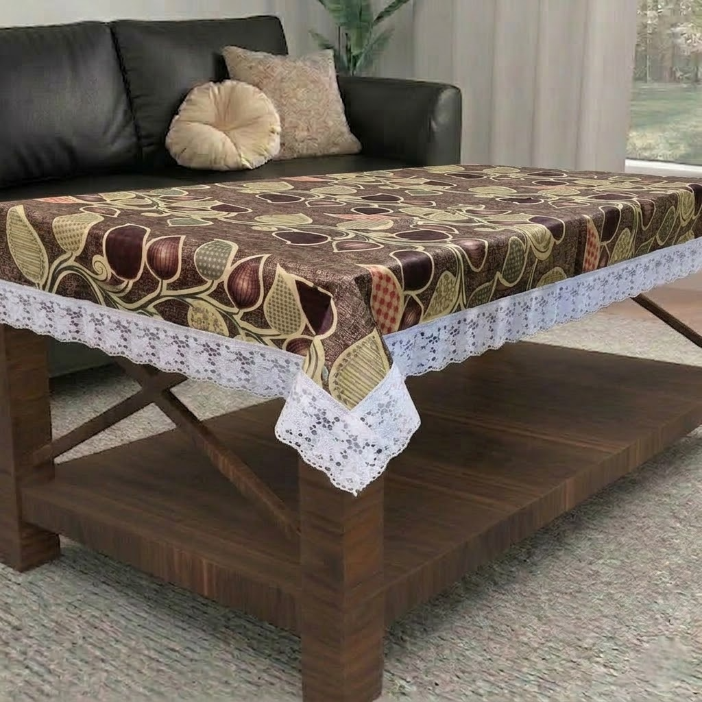RYKA PVC Printed Table Cover 4 Seater | Table Protector Sheet | Waterproof and Dustproof | Leaf Printed Table Cover | Rectangular Center Table Cover | 40X60 Inch (Pack Of 1)