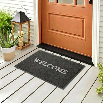 RYKA Indoor Outdoor Anti-Slip Welcome Rubber Door Rectangular Mat | Welcome Mat | 38X58 (Grey)