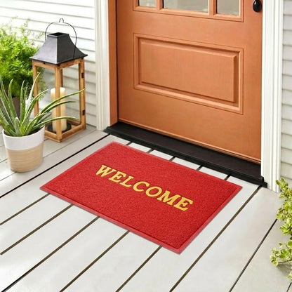 RYKA Indoor Outdoor Anti-Slip Welcome Rubber Door Rectangular Mat | Welcome Mat | 38X58 (Red)