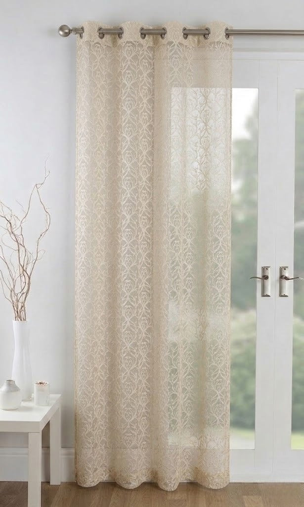 RYKA Cotton Net Sheer Door Curtain | Jall Patten Printed | Sunlight Filtering Linen Texture | Eyelet Hanging (7FT) | Jall Cream (Pack of 1)