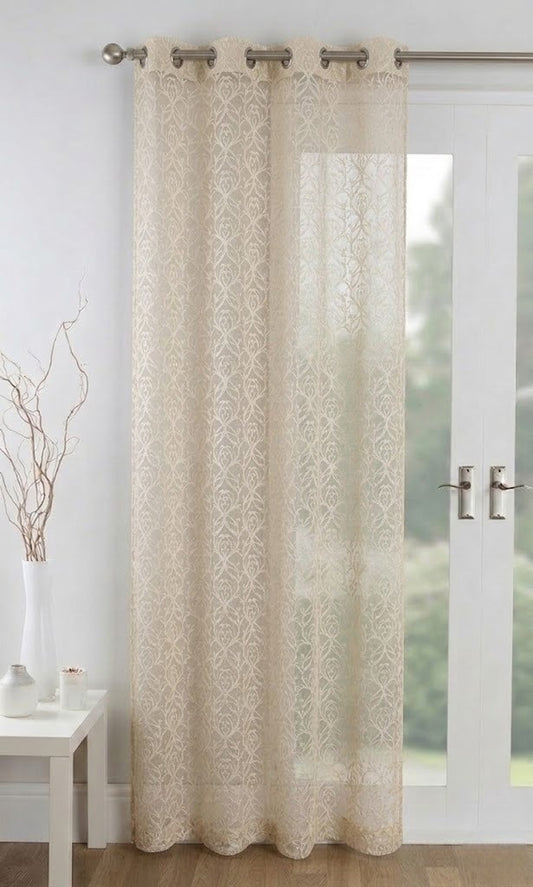RYKA Cotton Net Sheer Door Curtain | Jall Patten Printed | Sunlight Filtering Linen Texture | Eyelet Hanging (7FT) | Jall Cream (Pack of 1)
