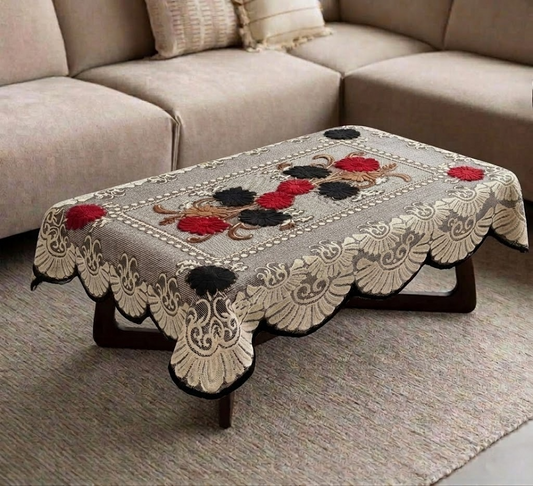 RYKA Cotton Net Table Cover 40x60 Inch 4 Seater | Embroidered Center & Dining Table Cloth (Pack Of 1)
