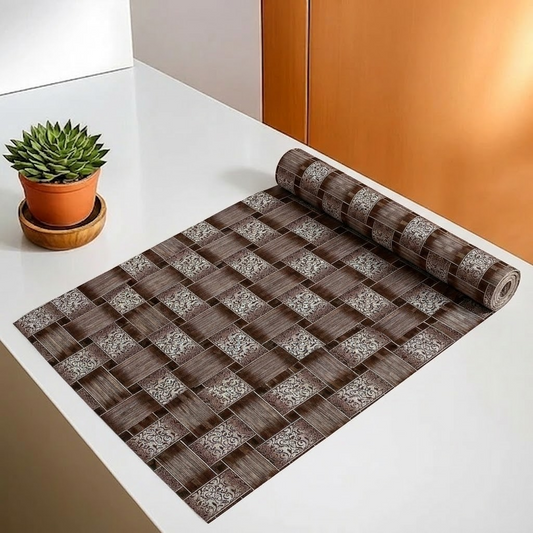 RYKA Shelf Mat | Printed Desk Mat | Placemat for Kitchen | PVC Non-Slip Drawer Sheets| Kitchen Cabinet Shelf Liner | 5 Meter (Brown)