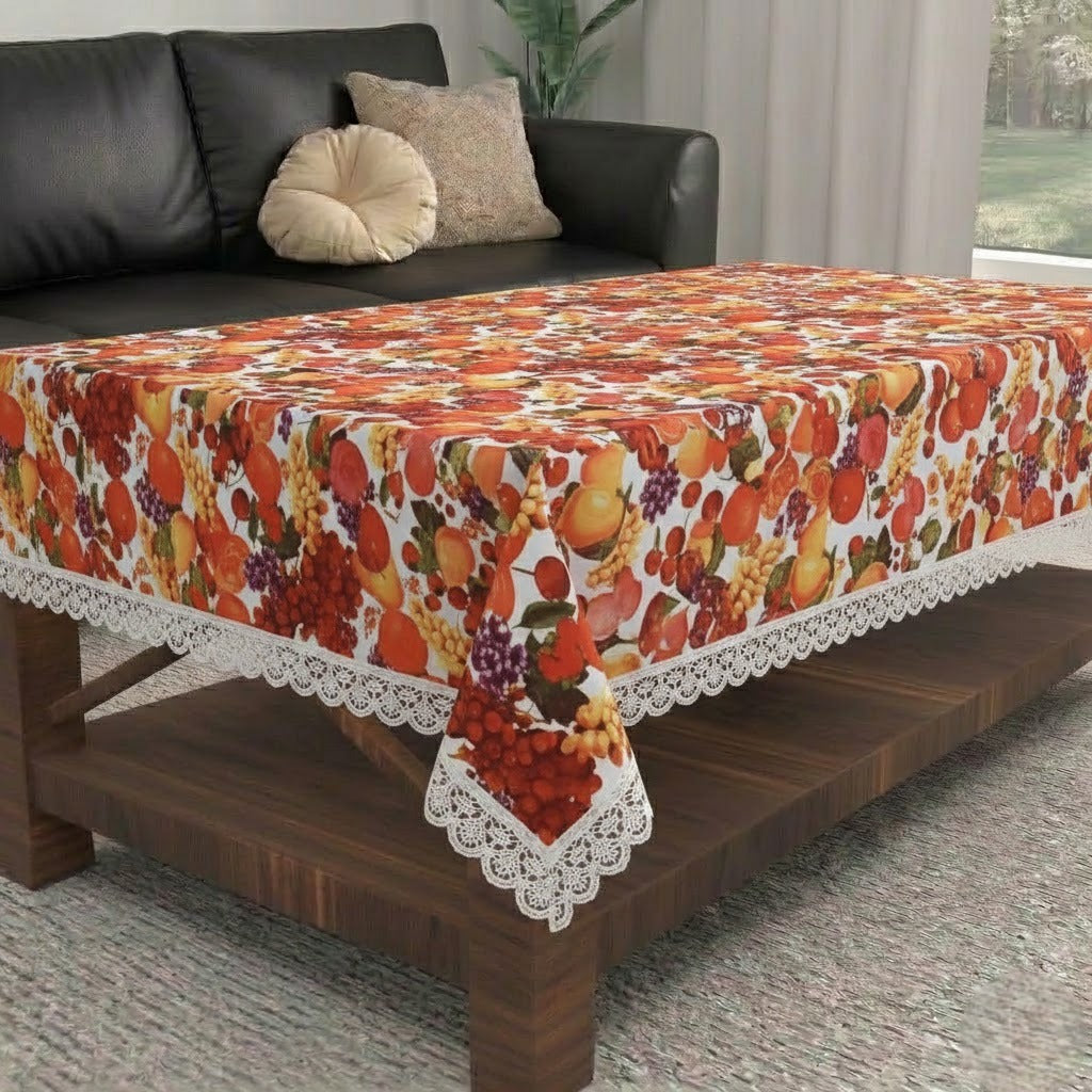 RYKA PVC Printed Table Cover 4 Seater | Table Protector Sheet | Waterproof and Dustproof | Fruit Printed Table Cover | Rectangular Center Table Cover | 40X60 Inch (Pack Of 1)