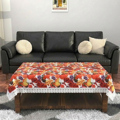 RYKA PVC Printed Table Cover 4 Seater | Table Protector Sheet | Waterproof and Dustproof | Fruit Printed Table Cover | Rectangular Center Table Cover | 40X60 Inch (Pack Of 1)