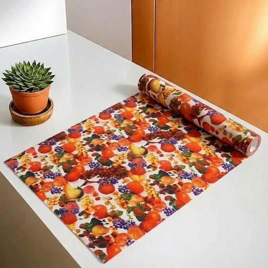 RYKA Shelf Mat | Fruit Printed Desk Mat | Placemat for Kitchen | PVC Non-Slip Drawer Sheets| Kitchen Cabinet Shelf Liner | 5 Meter (Fruit)