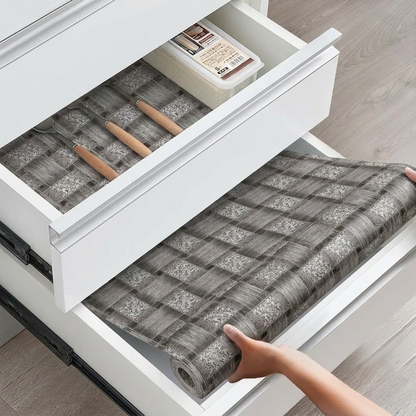RYKA Shelf Mat | Brick Printed Desk Mat | Placemat for Kitchen | PVC Non-Slip Drawer Sheets| Kitchen Cabinet Shelf Liner | 5 Meter (Grey)