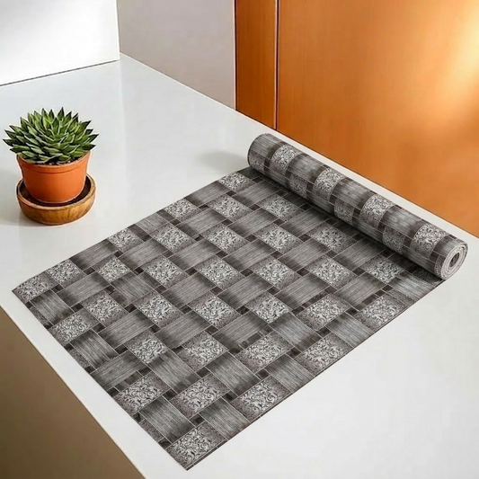 RYKA Shelf Mat | Brick Printed Desk Mat | Placemat for Kitchen | PVC Non-Slip Drawer Sheets| Kitchen Cabinet Shelf Liner | 5 Meter (Grey)