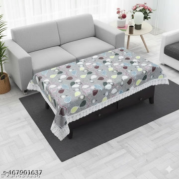 Ryka grey leaf 4 Seater PVC Table Cover | Dining Table Cover | Waterproof, Durable & Easy Clean,Pvc dining table cover with white lace