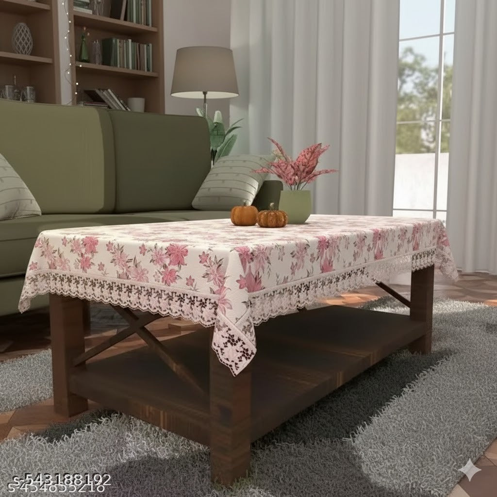 Ryka pink flower 4 Seater PVC Table Cover | Dining Table Cover | Waterproof, Durable & Easy Clean,Pvc dining table cover with white lace