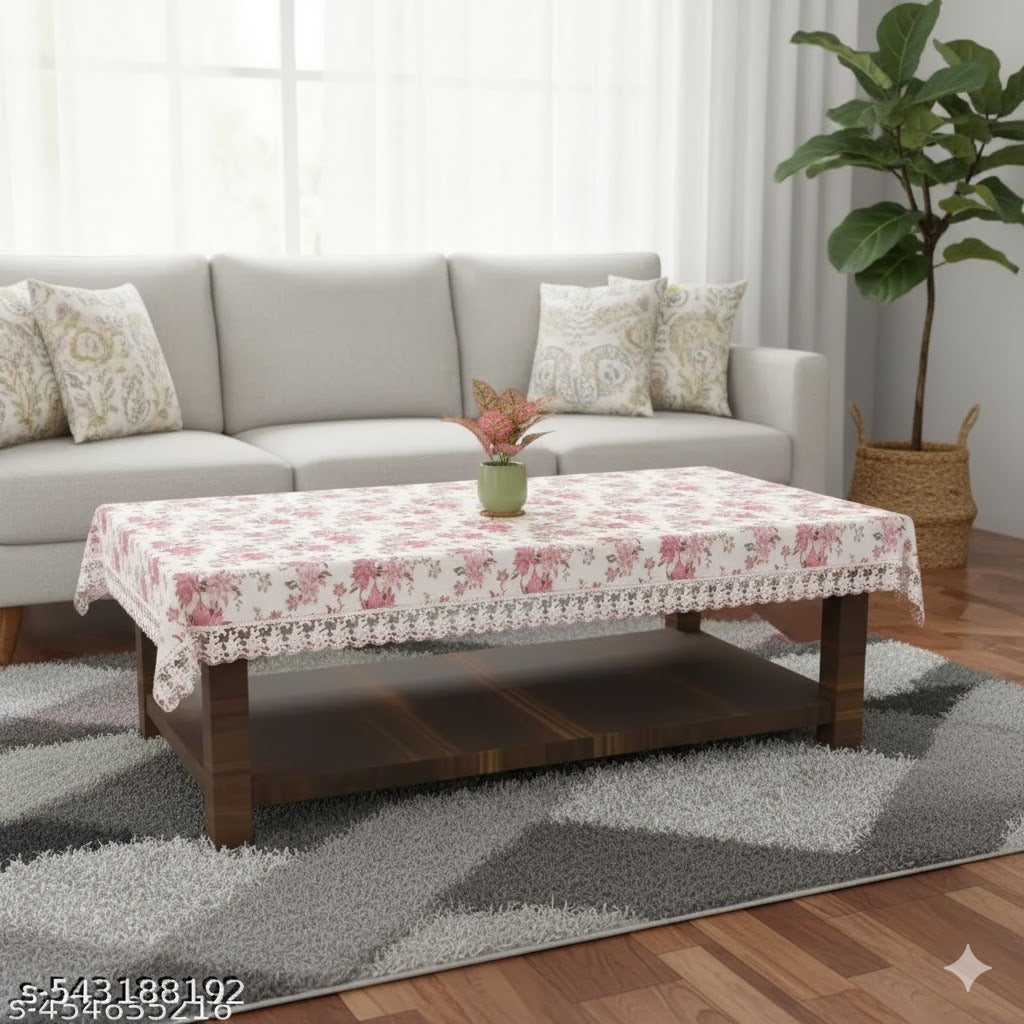 Ryka pink flower 4 Seater PVC Table Cover | Dining Table Cover | Waterproof, Durable & Easy Clean,Pvc dining table cover with white lace