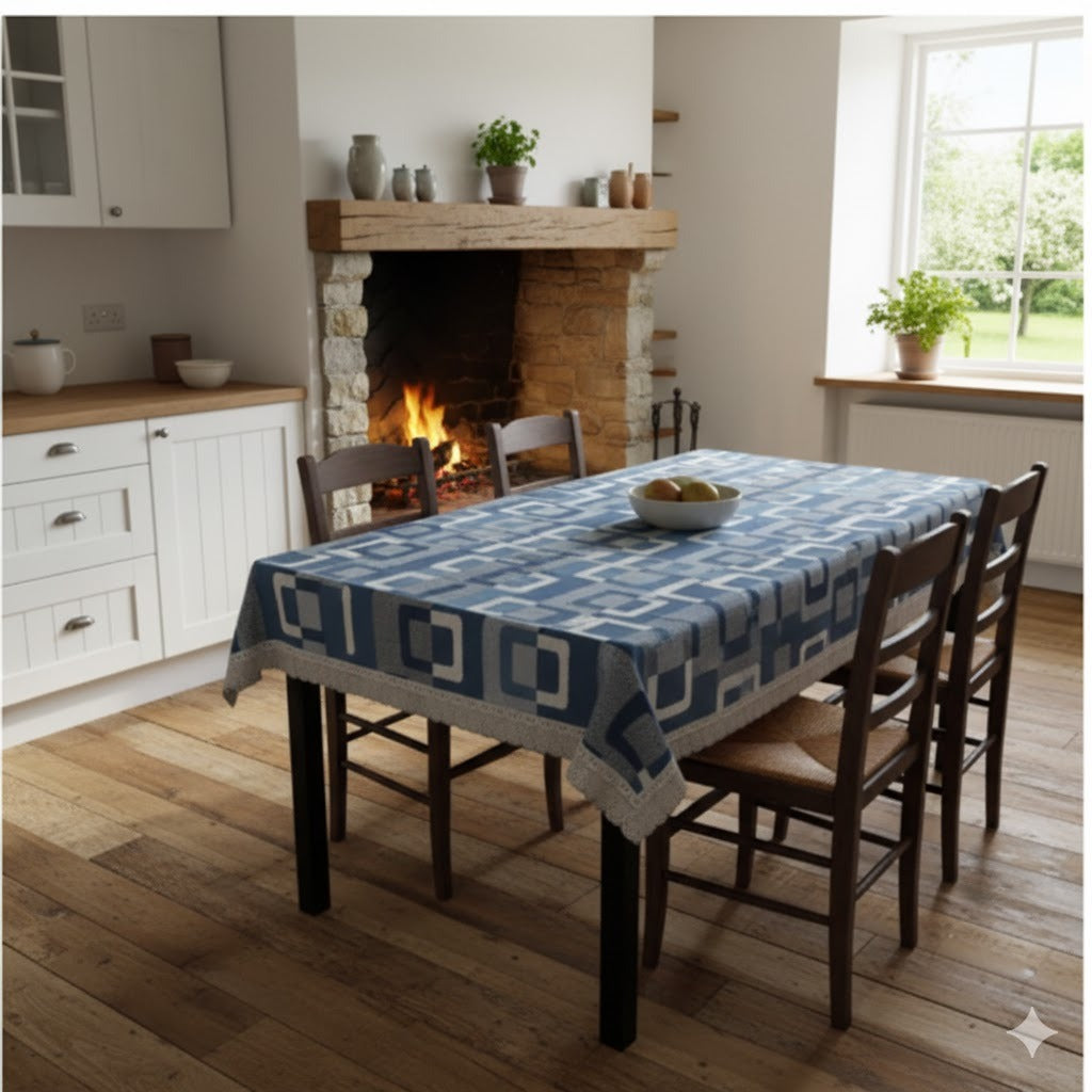 Ryka blue checked Table Cloth,Waterproof PVC 4 Seater Center Table Cover for Center table Cover,High Thickness, Waterproof & Anti Slip Center Table Cover with White Lace (Size 40x60, Rectangular, Pack of 1)